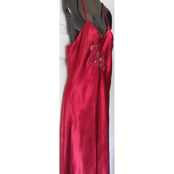 Dentelle Vintage Satin Slip Dress Gown Size Small Red Floral Embroidered 70s 80s - Picture 5 of 7